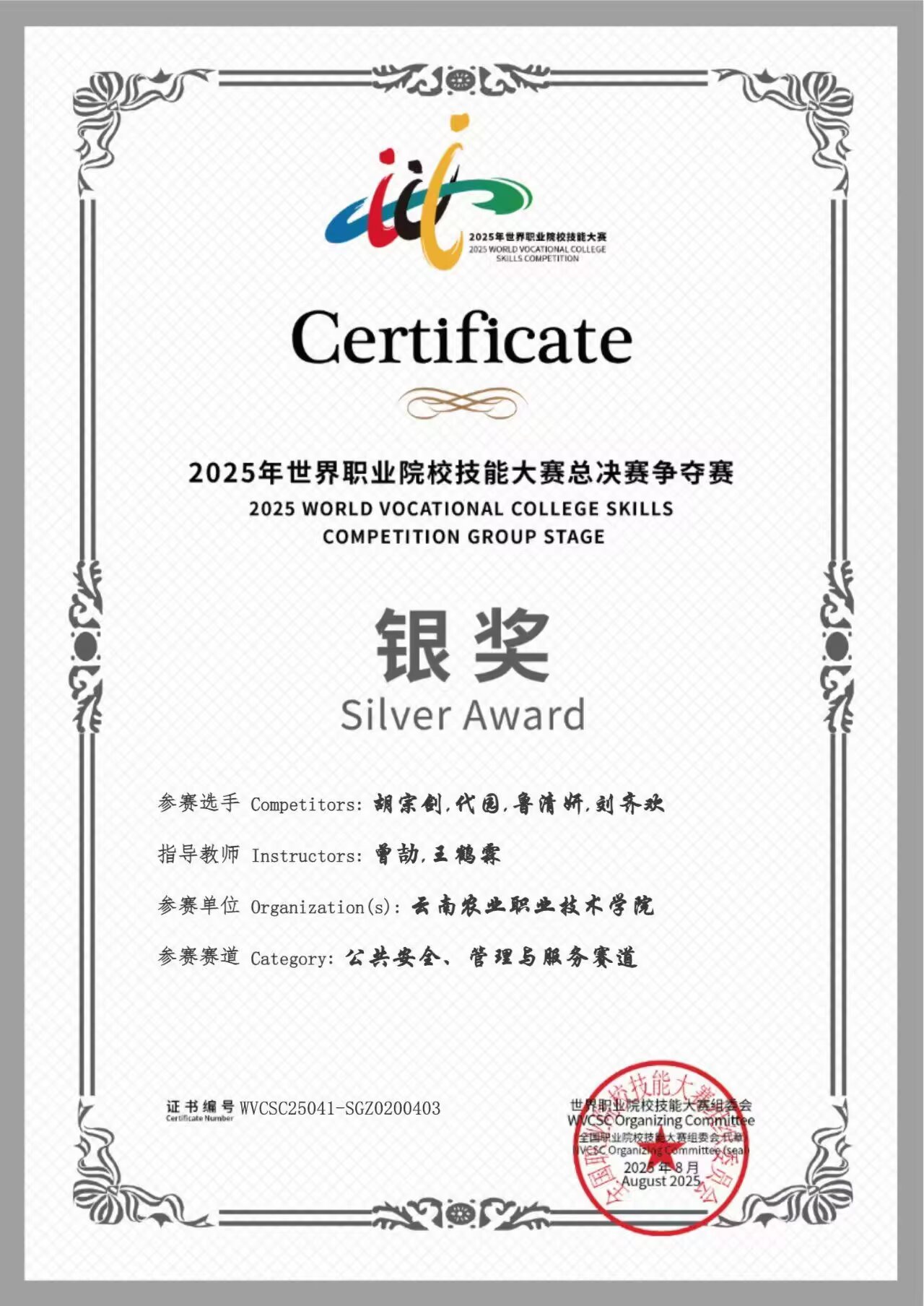 世界职业院校技能赛银奖